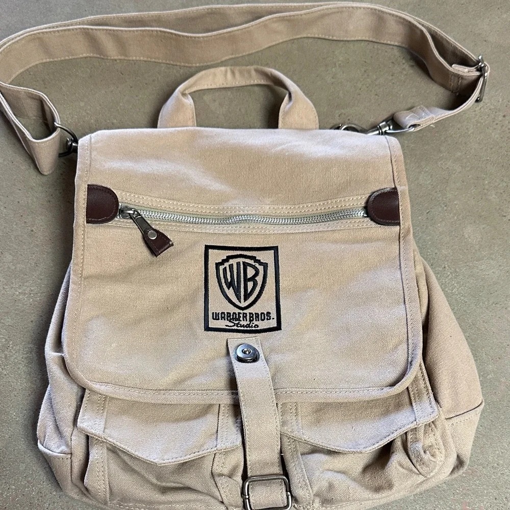 Warner Bros. Studio Beige Canvas Messenger Shoulder Book Bag